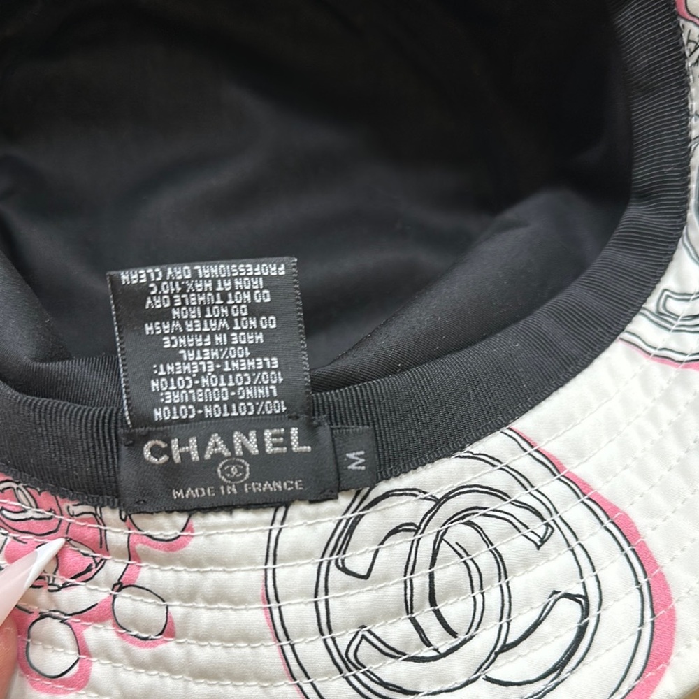CHANEL White and Pink Graphic Bucket Hat - Picture 5 of 7